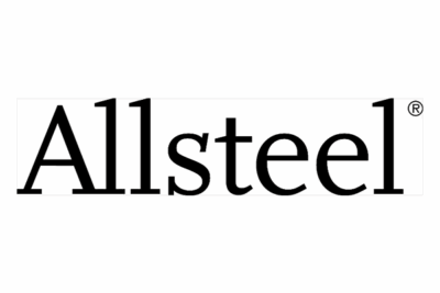 Allsteel wordmark in black serif type
