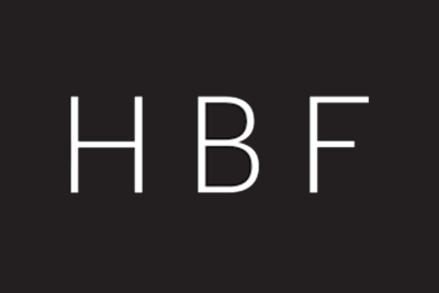 A black and white logo of hbf